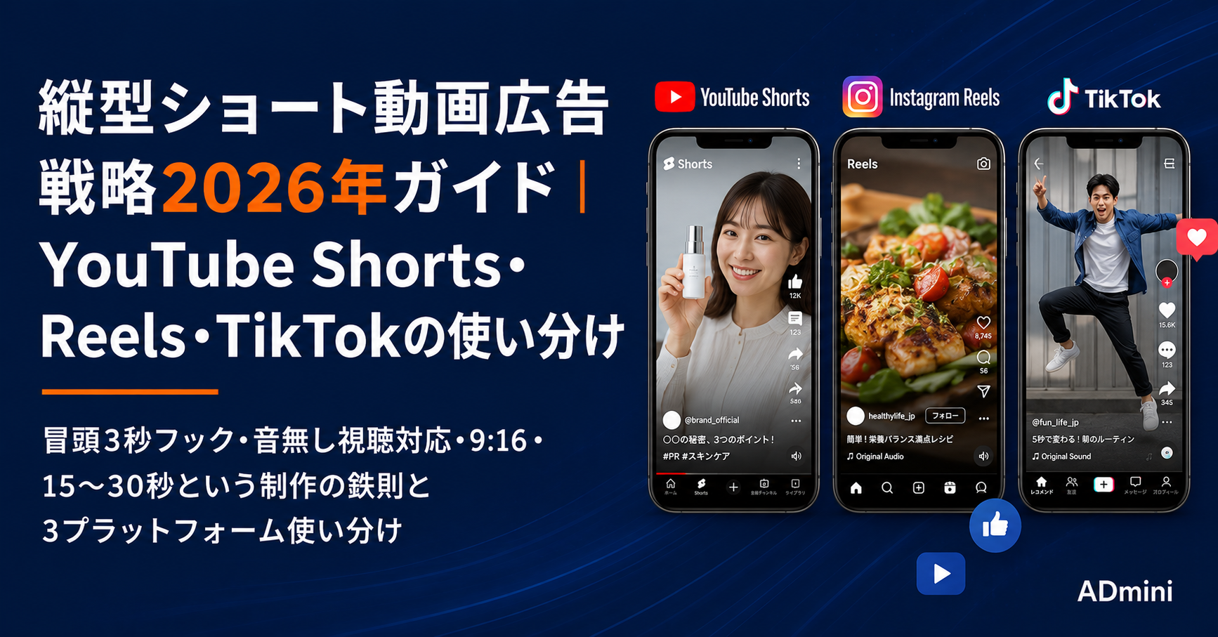 縦型ショート動画広告戦略2026年ガイド｜YouTube Shorts・Instagram Reels・TikTokの使い分けと制作の実践手順
