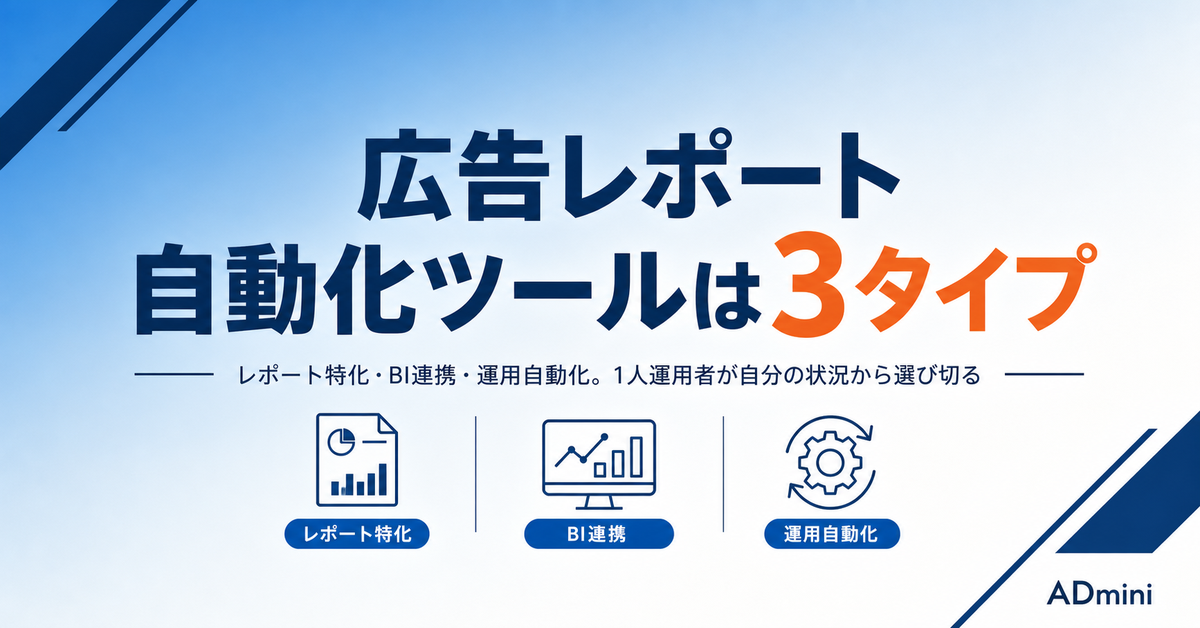 広告レポート自動化ツールを比較｜レポート特化・BI連携・運用自動化の3タイプと1人運用者の選び方