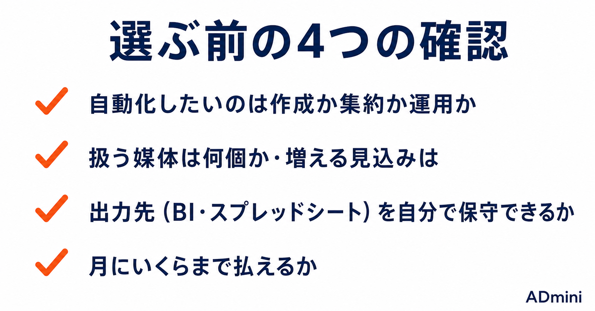 広告レポート自動化ツールを比較｜レポート特化・BI連携・運用自動化の3タイプと1人運用者の選び方