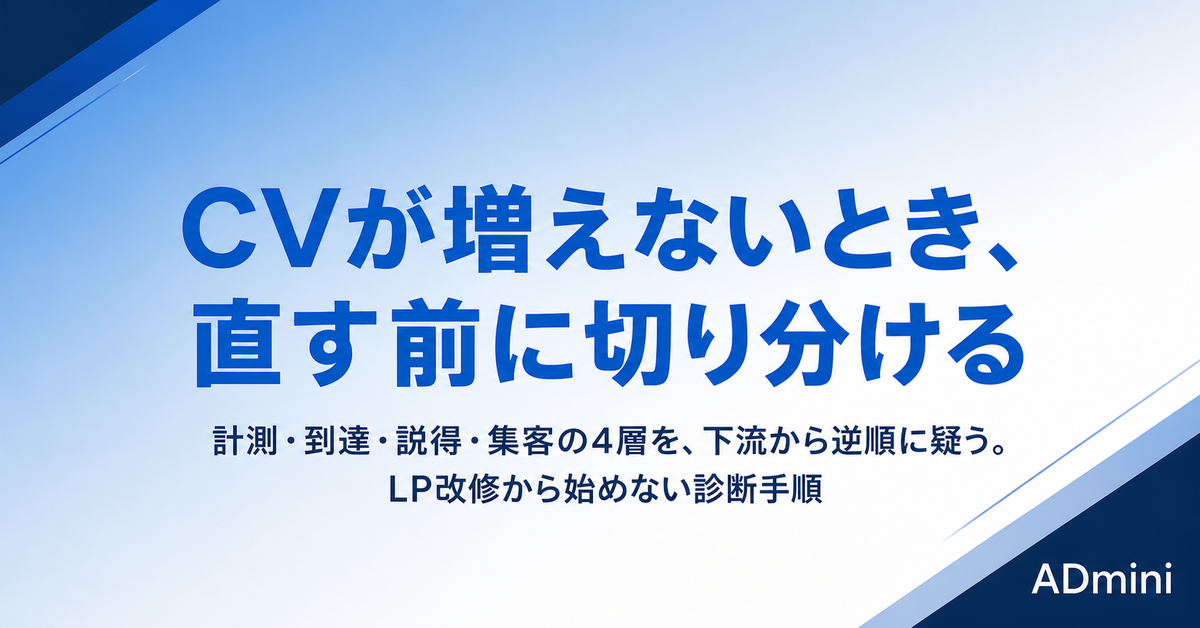 広告のコンバージョンが増えないときの切り分け方｜計測・到達・説得・集客を逆順に疑う手順