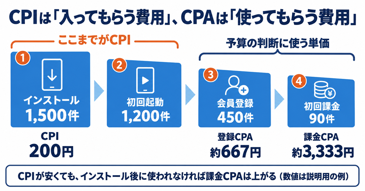 CPIとは｜アプリ広告のインストール単価の計算式と、媒体ごとに「1インストール」の数え方が違う問題